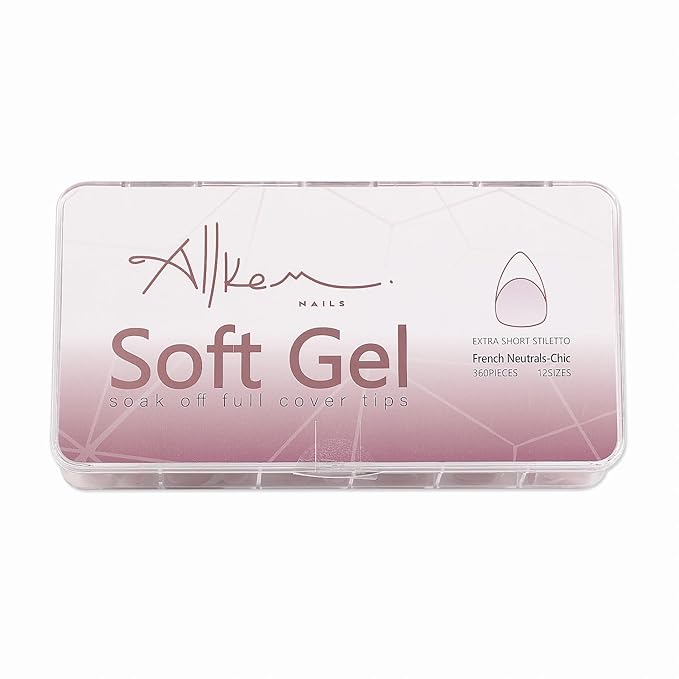 Allkem Soft Gel Nail Tips - Extra Short French Stiletto Nail Extensions Kit - 12 Sizes Long Full Cover Nails - Neutrals - Chic (360 Pieces)