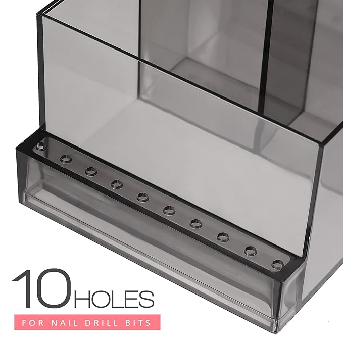 Beaupretty Nail Drill Bits Holder Storage Box Compact Nail Tool Organizer Stand for Grinding Machine Manicure Accessories 4.05X3.81X3.93 Inches