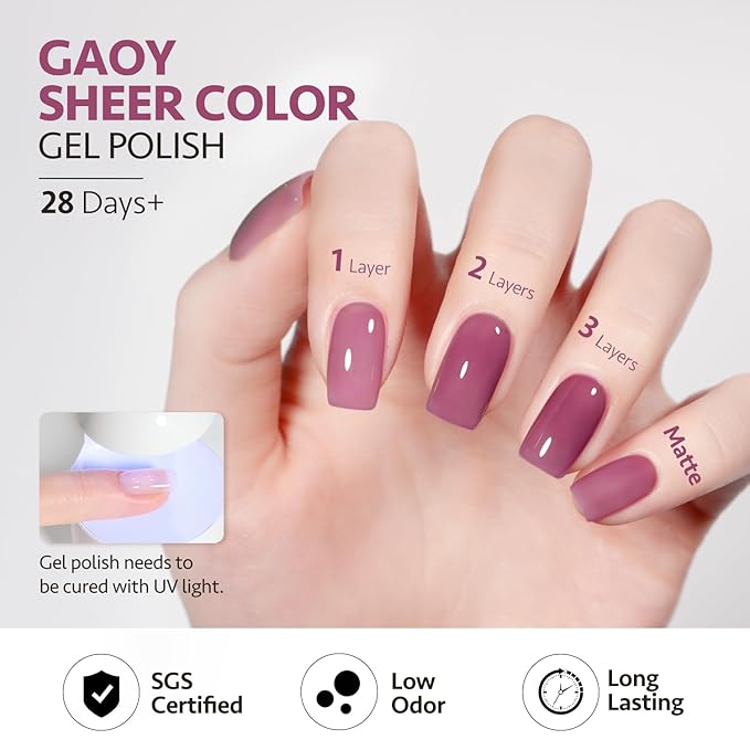 GAOY Jelly Purple Gel Nail Polish, 16ml Sheer Natural Translucent Soak Off Gel Polish, UV Light Cure for Nail Art DIY, 2085 Crystal Purple