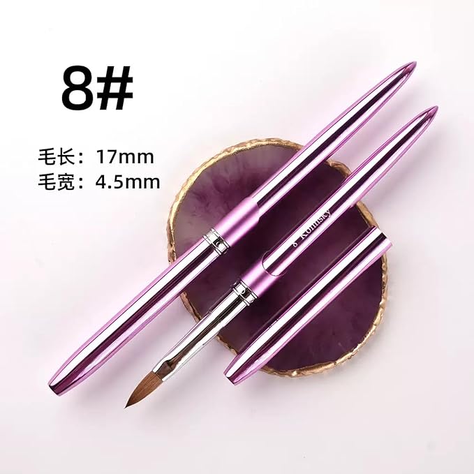 Acrylic Nail Brush Size 8#, 100% Pure Kolinsky Hair Acrylic Crystal Hot Purple with Silver Ferrule Round Shaped for Women Girls Manicure Tools Accessories