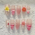 Medium Press On Nails - Handmade 3D False Nails Medium Long Coffin 10 Pcs Reusable ABS Material Finger Painting Nail Tip French Salon Design -M size