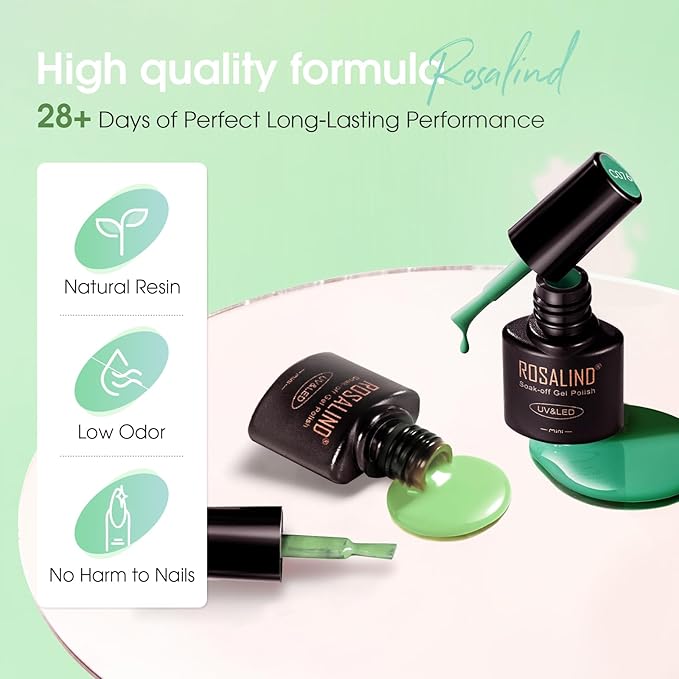 ROSALIND Green Gel Nail Polish, 8 Colors Dark Green Glitter Emerald Olive Forest Shades Gel Polish Soak Off UV MINI from Light to Deep Spring Summer Nail Polish Set for Home Salon Manicure