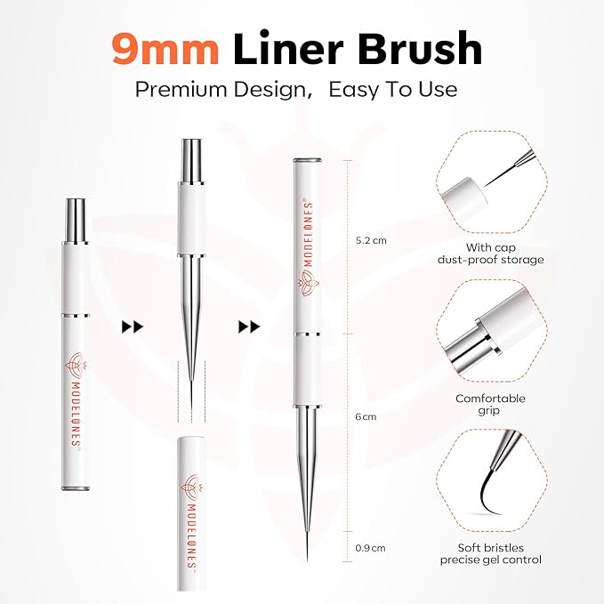 modelones Builder Nail Gel, 7-in-One Clear Builder Nail Polish with Detachable Liner Brush, 15ml LED Lamp Cured Rubber Base Gel Polish Strengthener Color Base Coat Thickening Solution