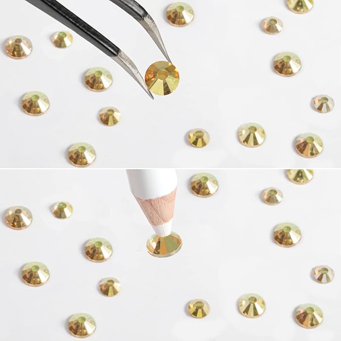 Beadsland Rhinestones for Makeup,8 Sizes 2500pcs Gold Flatback Rhinestones Face Gems for Nails Crafts with Tweezers and Wax Pencil,Metal Sunlight,SS4-SS30