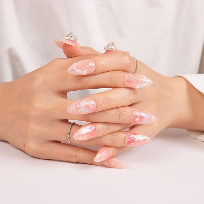 LOVFUL Press on Nails Love is in the air | Handmade with Full Covered Crystals | Reusable Fake Nails | Almond Regular 1.0 in | H296-L