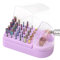 Nail Drill Bits Holder 2 in 1 Nail Drill Bits Cleaning Brush Case, 30 Holes Dustproof Acrylic Nail Drill Holder Storage Box, Nail Drill Bit Holder Stand Displayer Organizer for Home Salon Use (Purple)