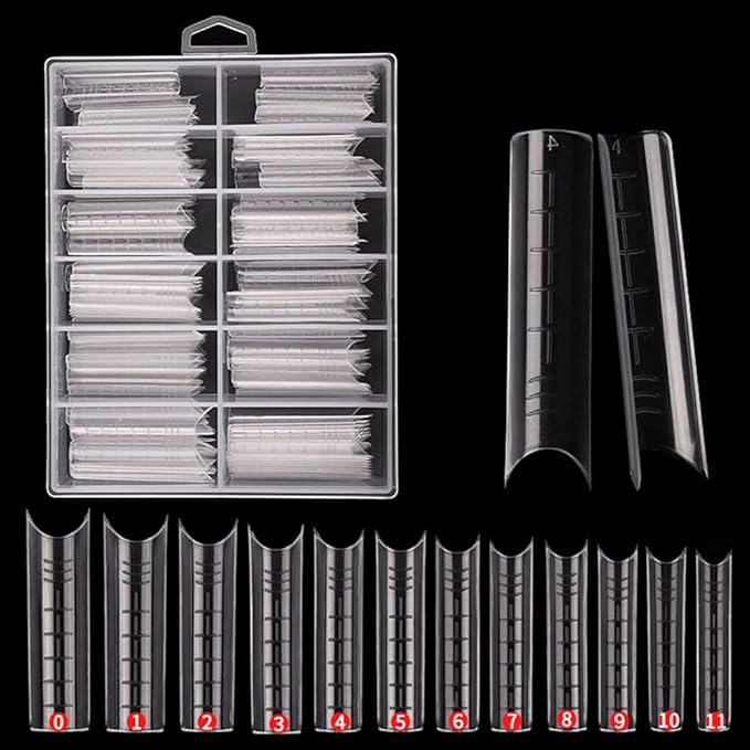 120PCS Nail Form C Curve U Shape Nail Gel Nail tips Acrylic Nail Forms Clear Fake Nails12 Sizes with Scale