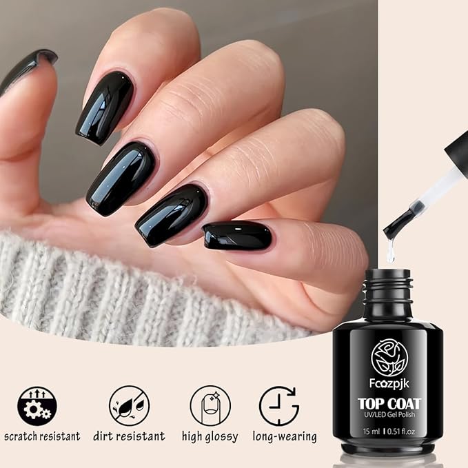 Gel Top Coat, 2Pcs 15ml No Wipe Top Coat and Base Set Glossy Finish Shiny Top Nail Polish Soak Off Clear Base Gel Manicure Art Supplies