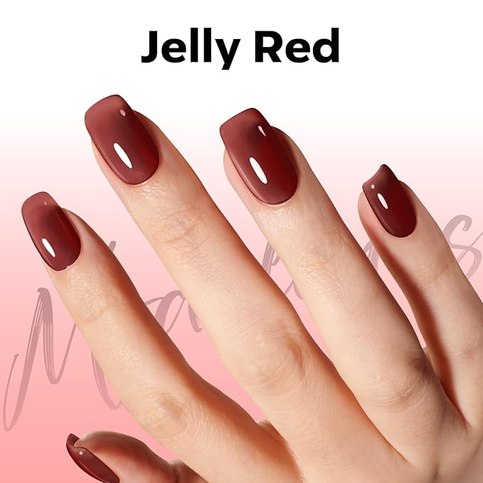 modelones Gel Nail Polish Red Wine Red Nail Polish Sheer Translucent Valentine Gel Polish Nails Soak Off LED Nail Lamp Manicure 15 ML