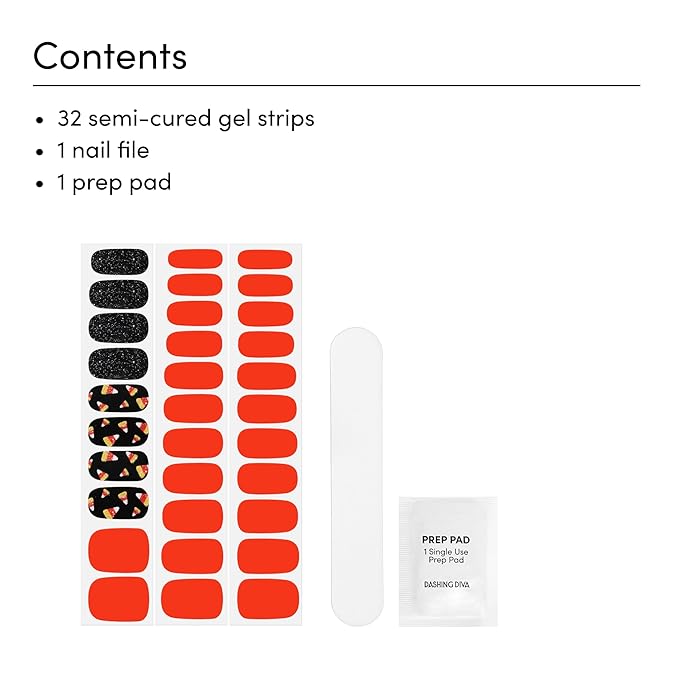 Dashing Diva Gloss Nail Strips - Free Candy - UV Free, Chip Resistant, Long Lasting Gel Nail Stickers - 3-Piece Manicure Set - Contains 32 Wraps, 1 Prep Pad, 1 File