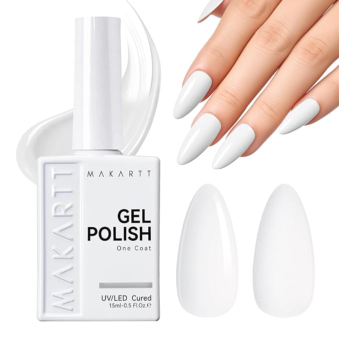 Makartt Ultra-Pigmented White Gel Nail Polish 15ml, One N'Done White Gel Polish One-Coat High-Gloss Ceramic Shine, Salon-Grade UV Nail Art Manicure DIY Salon Home