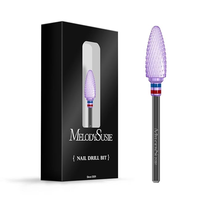 MelodySusie Ceramic Nail Drill Bit, 3/32'' (2.35mm) Professional Acrylic Nail File Flame Drill Bit for Manicure Pedicure Cuticle Gel Nail Polishing, Beginners Bits, Purple, Series Bit-S, Fine