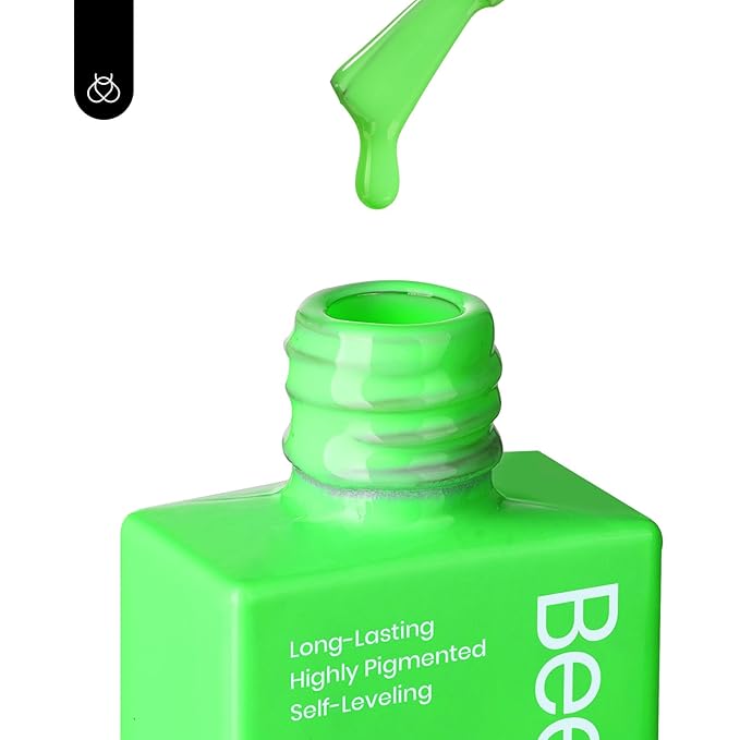 Beetles Neon Green Gel Nail Polish – Hema Free UV LED Soak Off Green Gel Polish Long-Lasting Colorful Bottle St Patricks Day Nails Art Manicure Salon DIY