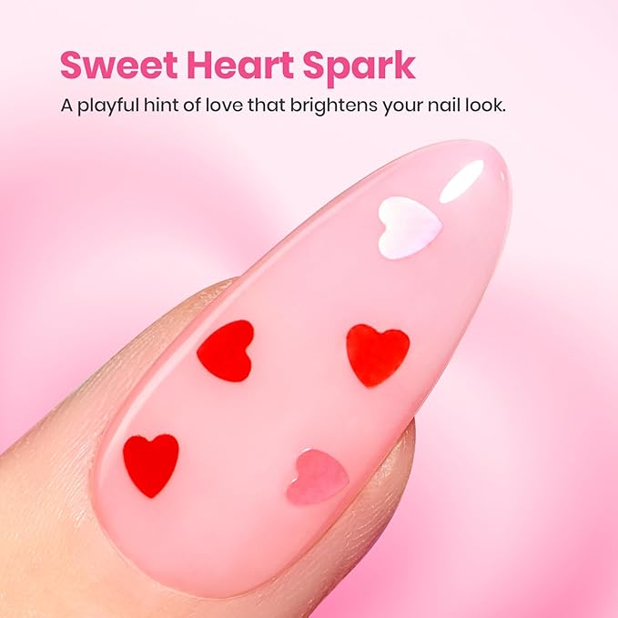 Beetles Spring Limited Heart Gel Top Coat 15ml - Hema Free Glitter Shine No Wipe Top Coat Long-Lasting for Gel Polish, Pink Heart Sparkle Soak Off UV LED Gift for Women