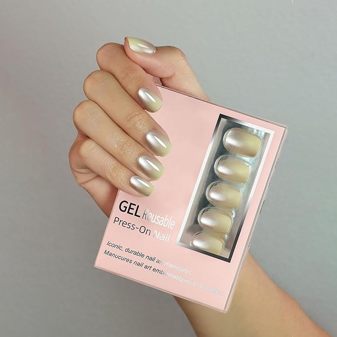 30 Pcs Cats Eyes Soft Gel Press on Nails Gradient Luxurious Fake Nails with Glue Short Square Thickened False Nails Designs Glitter Acrylic Nails Full Cover Stick on Nails for Women Art DIY 15 Sizes