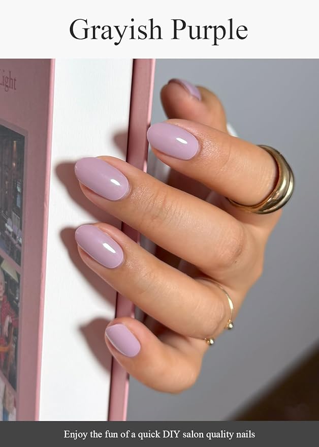 Semi Cured Gel Nail Strips (Grayish Purple), 20 PCS Gel Nail Wraps, Stickers, UV Light Required, Salon Quality, Long Lasting