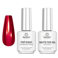 Beetles Gel Top Coat for Chrome Nail Powder, 15ml Chrome Top Coat,15ml Matte Top Coat with Red Green Mirror Chrome Powder Shiny Gloss No Wipe Long Lasting Soak Off Nail Lamp for Nails Art