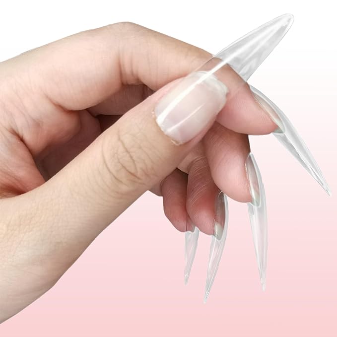 Allkem Soft Gel Nail Tips - 360 pcs XXL Stiletto Nail Extensions Kit - 12 Sizes Extra Extra Long Full Cover Nails - Clear (360 Pieces)