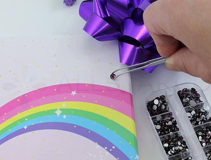 Over 2100 Pieces Purple Amethyst Flat Back Glass Rhinestones Crystals for Nail Art Kit 6 Sizes (1.4mm - 4.8mm)