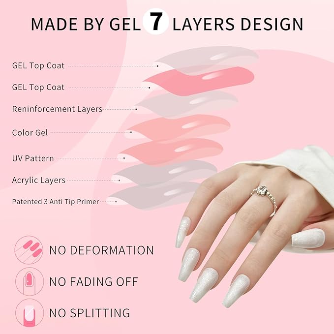 Skycloud White Eyes Press On Nails, 12 Sizes - 24 Pcs Soft Gel Medium Coffin False Nails Kit with Glue, Natural Reusable Stick On Nails for Women & Girls (SK0720)