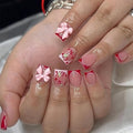Press on Nails Short - Square Fake Nails with Strawberry Design - Red French Tip False Nails Press ons - for Women 24 Pcs
