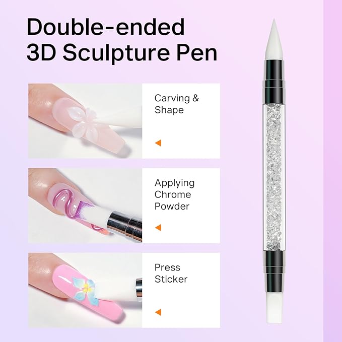 MIZHSE White 3D Gel Nail Art 30g Sculpting Gel Non-Sticky Molding Gels for Nails Solid U V LED Soak Off Gels Polish with Nail Art Pen Rub Chrome Powder Nail Design Home Manicure