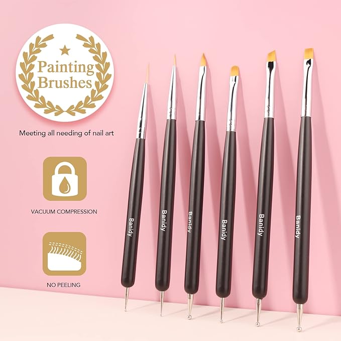 Nail Art Brushes for Gel Art Design Brush Tools Dual-Head Pen Painting Set Include Extension Brush Liner Brush Dotting Pen for DIY Manicure Polish Black