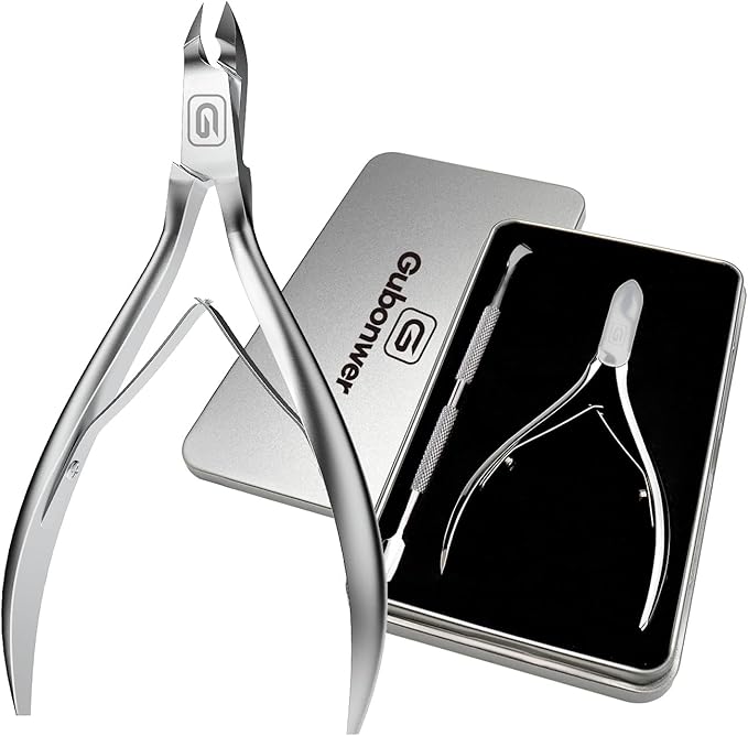 Cuticle Trimmer 3/4 Jaw Extremely Sharp Cuticle Nippers Scissors Stainless Steel Clippers Cutter Remover Pedicure Manicure Nail Tool, cuticle pusher (Cuticle Nippers+Cuticle Pushers/Silver-S)