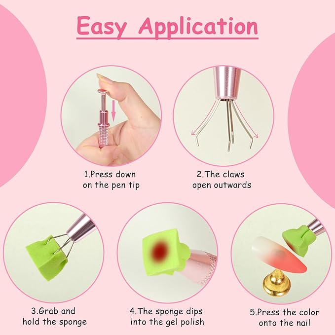 100pcs Colorful Cube Nail Sponges for Ombre, 2pcs Pink and Silver Metal Clip Pens for Grabbing Nail Art Sponge Ombre Nail Brush for Nail Art