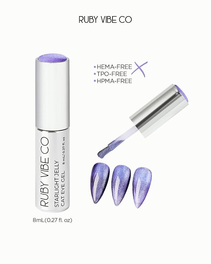 RUBY VIBE CO Starlight Jelly Cat Eye Gel Nail Polish Set, Magnetic Light Play, HEMA-FREE, Glass Shine Finish, HEMA-FREE, TPO-FREE, HPMA-FREE, Soak-Off UV/LED Gel Polish, 0.27 Fl Oz (Pack of 6)