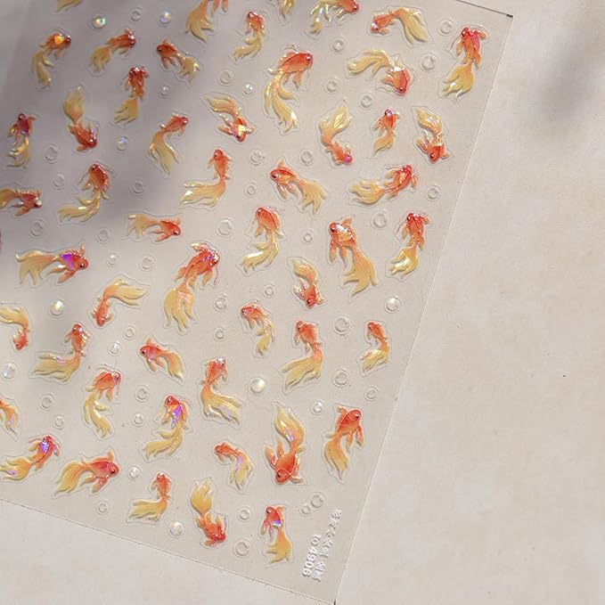 2Sheets Goldfish Nail Art Water Decals, Wish Lucky Fishs Design, Orange and Pink Gold Koi Fish Pattern