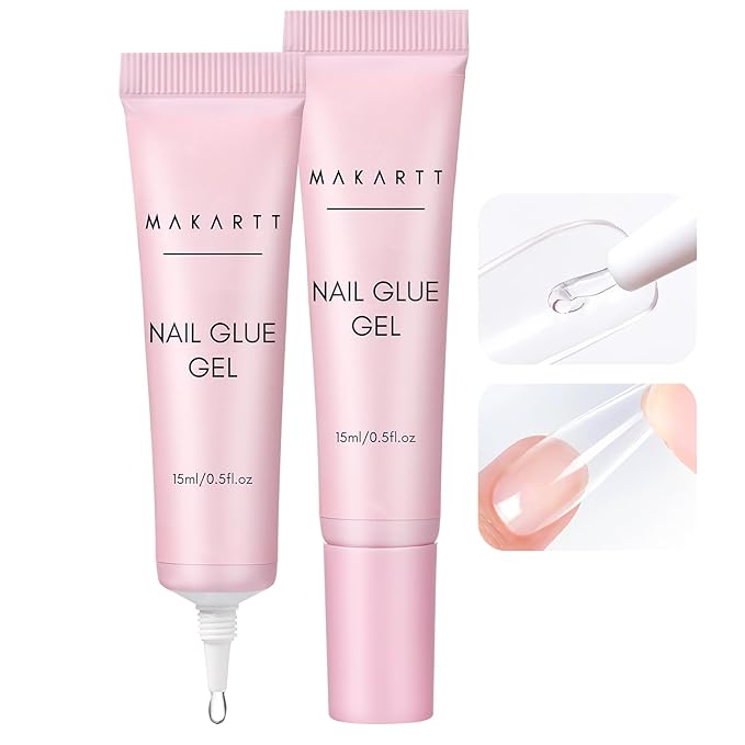 Makartt 3-in-1 Solid Gel Adhesive for Press-On Nails – Extra Strong False Nail Glue with Remover, Vitamin E Formula & 5 Wooden Sticks for Easy Removal