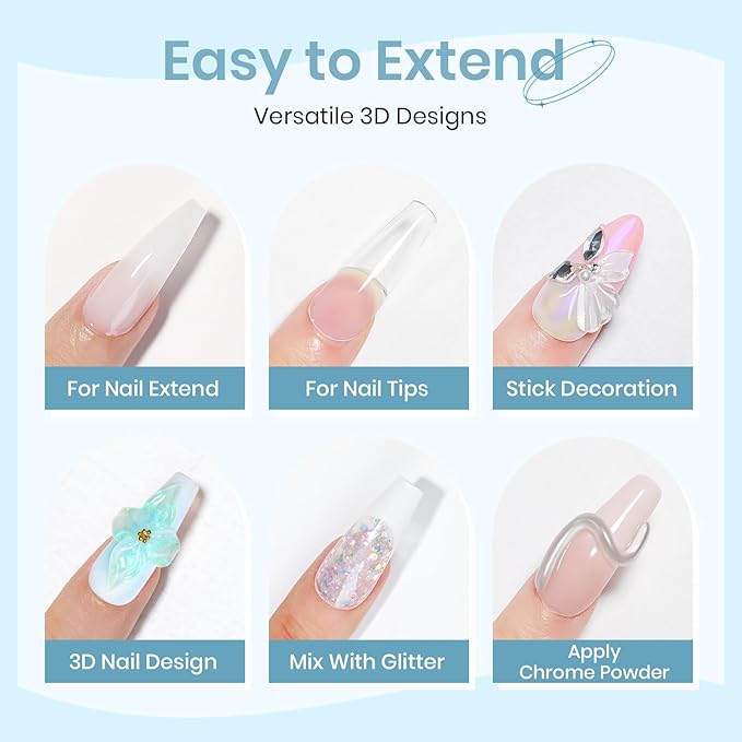 Sculpting Gel for Nail Art, Non-Stick Hand 3D Gel Nail Art Clear White and Green Aurora Molding Nails for Home Manicure, Nail Salon, Nail Charms, Solid, Extension, Carving Builder Gels