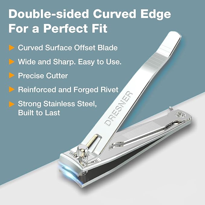 2PCS Stainless Steel Nail Clippers Set, Professional Fingernail and Toenail Clippers Wide Easy Press Lever Nail Trimmer with Swing Out Cleaner File for Men and Women