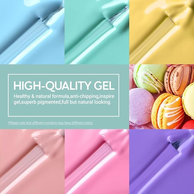 modelones Spring Pastel Gel Nail Polisht, 6 Colors Pink Purple Blue Green Shades Macaron Colors Nail Art Gel Design for Easter Women Girl Nail Lovers Gift Salon DIY