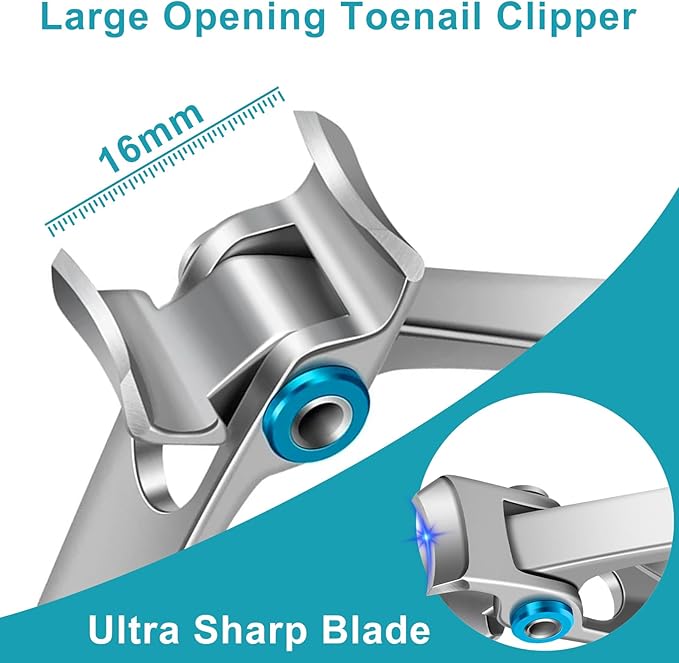 Toenail Clippers for Thick Toenails/Seniors - Heavy Duty Angled Head Nail Clippers for Men, Large Wide Jaw Ingrown Toenail Clippers, Long Handle Sharp (5pcs)
