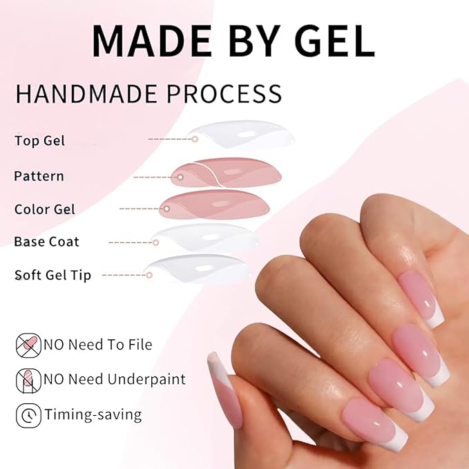 160Pcs White French Tip Press on Nails Medium Square Fake Nails French Tip Nails Press Ons 5 Color Glossy Soft Gel False Nail Full Cover Acrylic Glue on Nail for Women Manicure 5Pack