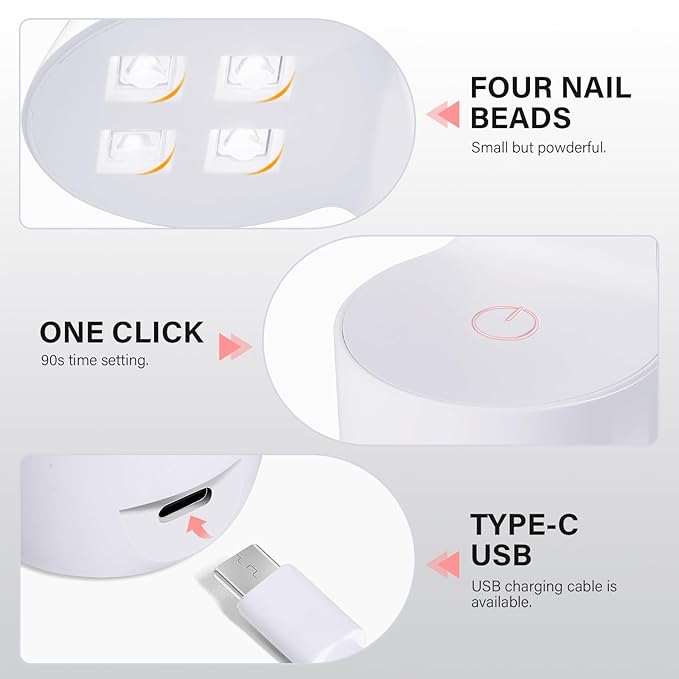 AILLSA Mini UV Light for Gel Nails LED Nail Lamp Flash Cure Lamp Handheld Portable Nail Dryer Single Finger Nail UV Light Rechargeable