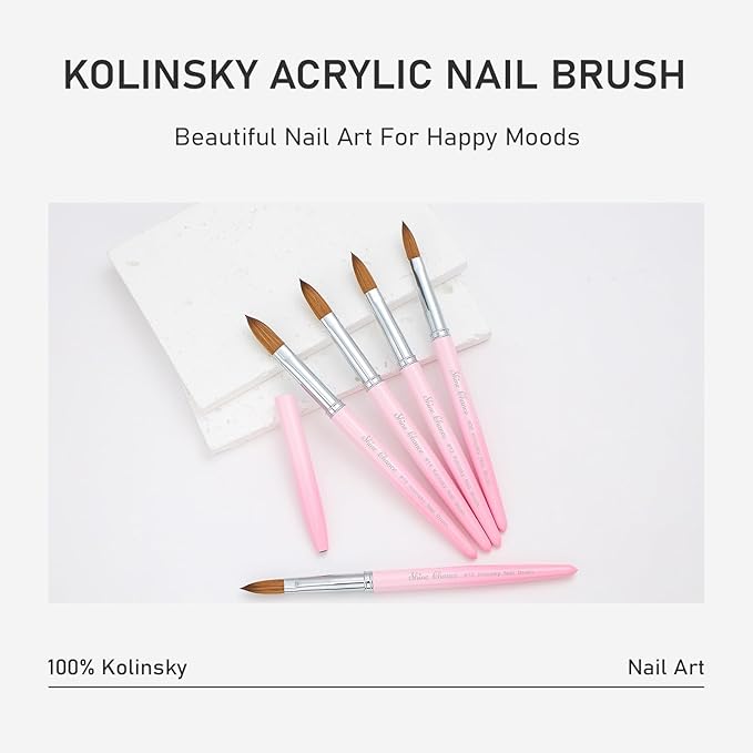 Acrylic Nail Brush Size 16, 100% Pure Kolinsky Nail Brush for Acrylic Application, Professional Nail Extension Manicure Tool Nail Drawing Pen for DIY Home Salon(Pink)