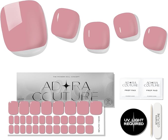 Semi Cured Gel Nail Strips – 32 Pcs Gel Pedicure Stickers - UV Nail Wraps for Toenails, Easy Application, Long Lasting, Salon Quality & UV Light Required - Pink Mauve P