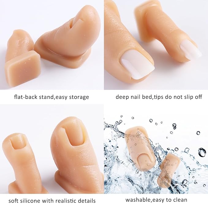Silicone Toenail for Nail Art Practice, 2PCS Fake Foot Toenail with Tips Silicone Feet Training Fake Finger Mannequin Pedicure Practice Foot Professional Nail Design Display Tools