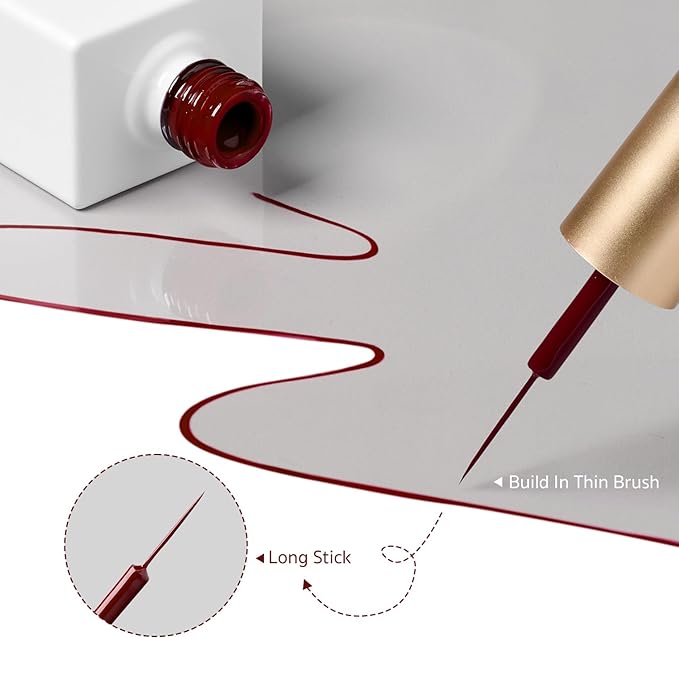 GAOY Red Swirl Gel Nail Polish Art Liner, 12ml Dark Red Color Nail Paint Design with Thin Brush, UV Light Cure for DIY French Manicure at Home