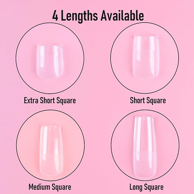 Short Square Nail Tips Thicken Soft Gel Nails Pre-etched Clear Full Cover Press on Acrylic Fake Nail Extension for Manicure Salon Home DIY 360Pcs 15 Sizes Black Box Collection