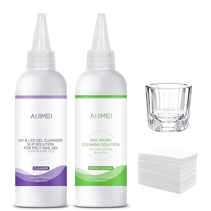 AIJIMEI Uv&Led Gel Cleanser Slip Solution for Poly Nail Gel 120ml & Nail Brush Cleaning Solution for Fast Cleaning Acrylic Nail Brush Cleaner Nail Art Paint Brushes Cleaner