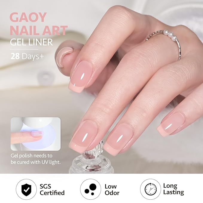 GAOY Baby Pink Swirl Gel Nail Polish Art Liner, 12ml Light Pastel Pink Color Nail Paint Design with Thin Brush, UV Light Cure for DIY French Manicure at Home