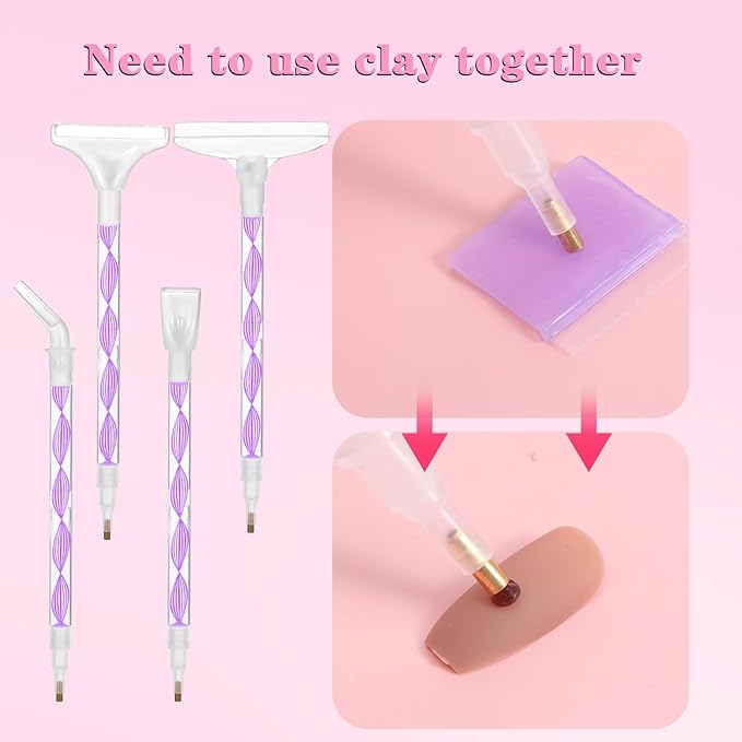 Rhinestone Pickup Tool Set: 2 Pcs Rhinestone Picker Handles Dual-Ended Rhinestones Applicator Dotting Tool Pen Shiny Diamond Dot Drill Pen for DIY Home Nail Salon