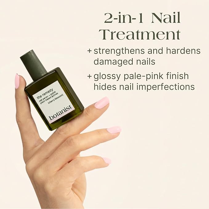 Botanist The Remedy | Nail Strengthening Polish | Repairs & Hardens Nails Damaged from Acrylics, Dip & Gel Manicures | Non-Toxic, 84% Plant Based, 21-Free & Vegan (Cherry Blossom)