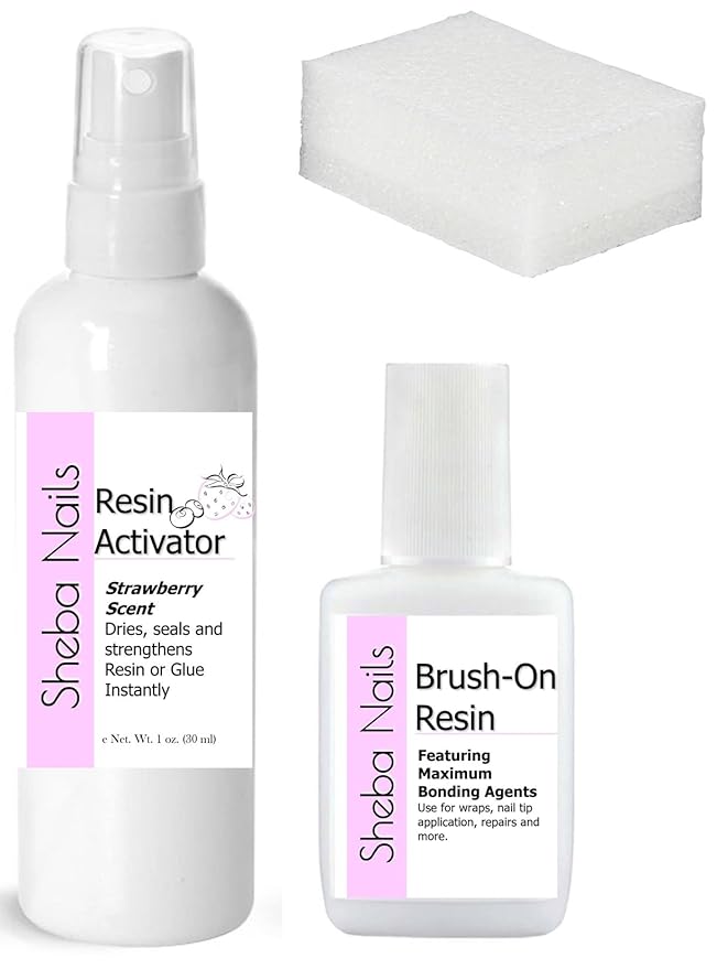 SHEBA NAILS Super Quick Fix Nail Kit - Brush On Resin Clear Glue, Activator & Buffer - Perfect Fix For Fast Repairs - Great For Natural Nails - DIY Purse Emergency Nail Kit -
