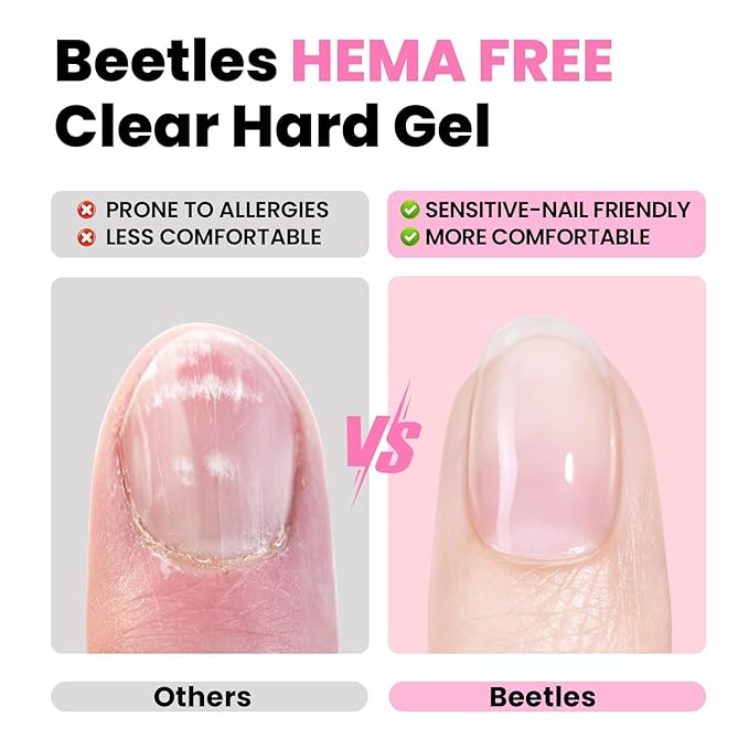 Beetles HEMA-Free Hard Gel for Nails-1.06oz 9 in 1 Jelly Pink UV/LED Lamp Cured Sculpting Stengthener Gel for Nail Extension & Nail Repair High Hardness for Manicurist Women