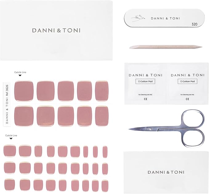 DANNI & TONI Semi Cured Gel Toenail Strips (Rose Gold Glow) Mirror Gel Toenail Stickers Toenail Polish Strips 37 Stickers